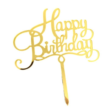 Decoratiune Topper pentru Tort, Cyrax, Model Happy Birthday, Tematica Aniversare, 10 cm, Auriu