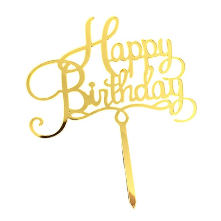 Decoratiune Topper pentru Tort, Cyrax, Model Happy Birthday, Tematica Aniversare, 10 cm, Auriu