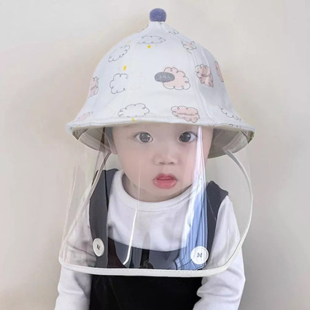 Palarie de Protectie pentru Bebelusi, Cyrax, Model cu Norisori Roz, Pescareasca, de Primavara si Toamna, cu Masca si Fermoar, 48 cm, pentru 6-12 Luni, Roz