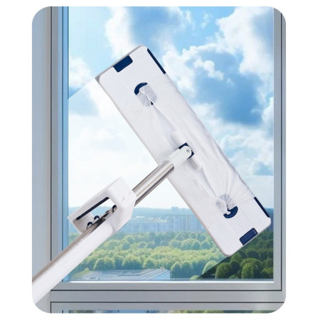 Mop Plat,  cu Galeata Pliabila, 2 Rezerve din Microfibra, 127 cm Tija Telescopica, Utilizare Umeda/Uscata, Recipient Lichid, Gri