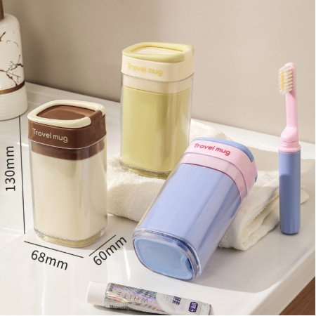 Cana Multifunctionala pentru Voiaj,  cu Functii de Depozitare si Suport Articole Igiena Dentara, 13 x 6.8 x 6 cm, Galben