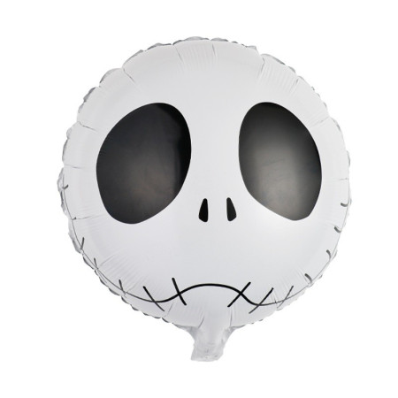 Set 5 Baloane din Folie Metalizata, Cyrax, Figurine, Tema Halloween, Pai Inclus, Ambalaj Individual, Umflare cu Aer sau Heliu, Figurina Craniu 50.5x74 cm, Stelute si Cerculete 45 cm, Alb-Negru