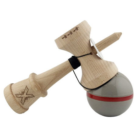 Kendama X Originala Silken, Profesionala, Cyrax, Cupe Mari KING SIZE V3, Super Sticky, Gaura in Baza, Rulment Metalic, din lemn 18 cm, Ata 55 cm, Ice Gri