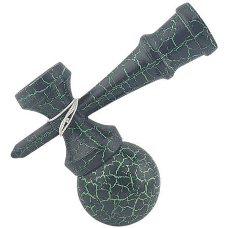 Kendama X Originala, Profesionala, Cyrax, Kendama Cracked, din Lemn – 18 cm, Crack Negru/Verde