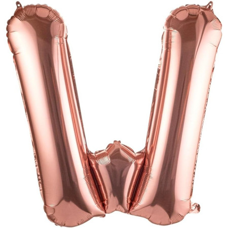 Balon Folie Metalizata Litera W, Cyrax, 100 cm, Umflati cu Heliu sau Aer, Ambalaj Individual, Pai inclus, Rose Gold