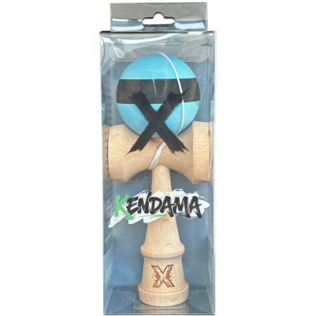 Kendama X Originala, Profesionala, Cyrax, din Lemn, 18 cm, Rubber Grip, Dungi Albastru/Negru