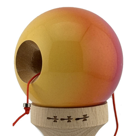 Kendama X Originala, Profesionala, Cyrax, Big Cups V2, Super Sticky Cupe Mari, Rulment Metalic cu Ata 55 cm, Roz/Portocaliu/Galben