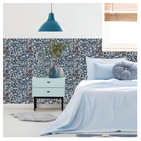 Set 10 x Placi Tapet Autocolant 3D cu Imitatie de Pietre Mici, pentru Perete Bucatarie Sufragerie, Usor de Curatat, Rezistent la Apa, Autoadeziv, 30x30 cm, Gri