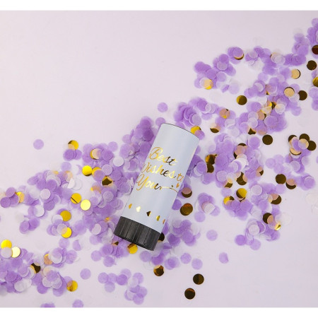 Tun de Confetti, Cyrax, Best Wishes 11 x 4 cm, Model Buline din Hartie si Folie, Mov