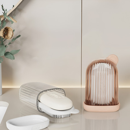 Sapuniera de Calatorie,  Suport pentru Sapun cu Scurgere a Apei, Recipient cu Capac Depozitare, Savoniera pentru Baie, 12.6x6.1x8.4cm, Alb