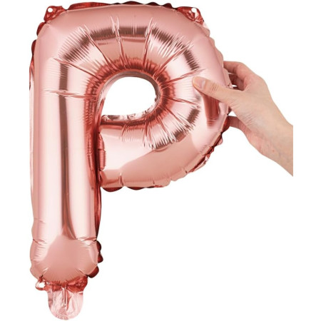 Balon Folie Metalizata Litera P, Cyrax, 40 cm, Umflati cu Heliu sau Aer, Ambalaj Individual, Pai inclus, Rose Gold