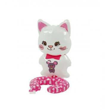 Balon din Folie Metalizata, Cyrax, Figurine Animalute, Tip Bratara, Model Pisica, 13 x 35 cm, Ambalaj Individual, Pai Inclus, Umflare cu Aer sau Heliu, Alb