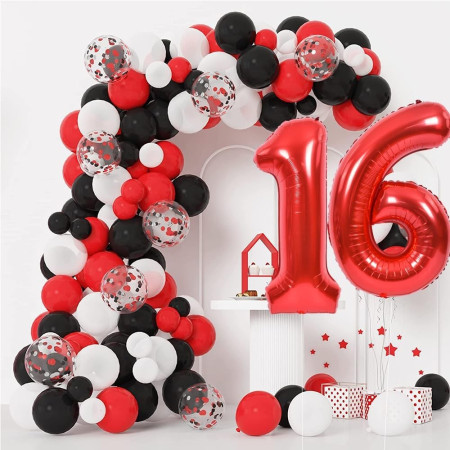 Balon din Folie Metalizata Cyrax, Figurina Cifra, Tema Aniversare 40 cm, Ambalaj Individual, Pai inclus, Umflare cu Aer sau Heliu, Rosu, Cifra 6