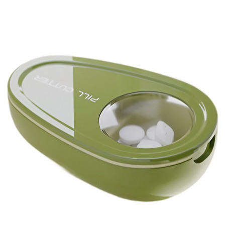 Cutie Taiat Pastile si Depozitare Medicamente,  Verde, 8x5x2.65 cm, Compacta si Portabila, Ideala Pentru Calatorii