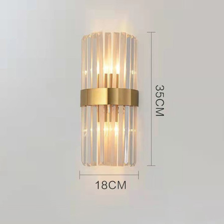 Lampa de Perete in Interior,  Lampa de Lux pentru Decor de Interior, Corp de Iluminat Tip aplica, din Inox Auriu si Cristal, Lumina Calda Rece Neutra, 35 x 18 cm, Ideal pentru Camere Mici si Medii, Transparent Auriu