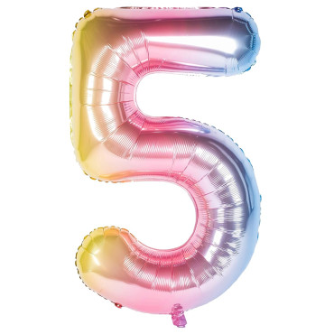 Balon din Folie Metalizata Gradient Cyrax, Figurina Cifra, Tema Aniversare 100 cm, Ambalaj Individual, Pai inclus, Umflare cu Aer sau Heliu, Multicolor, Cifra 5
