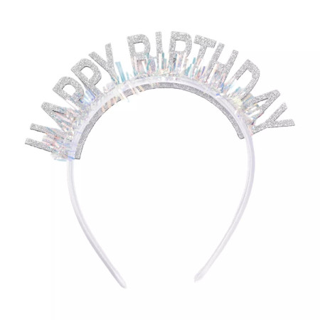 Coronita Decorativa pentru Petreceri, Cyrax, Tema Aniversare, Model Happy Birthday, Marime Universala, Argintiu