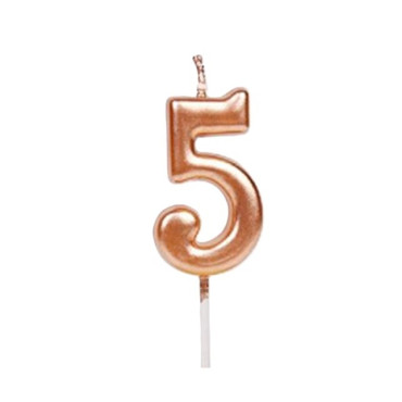 Lumanare de Tort, Cyrax, Model Cifra 5, Party, 4.5 x 2.5 cm, din Parafina, Rose Gold
