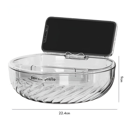 Bol cu Doua Straturi, Cyrax, pentru Fructe, Legume, Snacks, cu Strat de Scurgere a Apei, Suport pentru Telefonul Mobil, 22.4x9 cm, Transparent