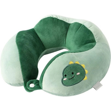 Perna de Calatorie,  Pentru Gat si Cap, Umplutura din Bumbac, 28x28x10 cm, cu Model Brodat Dinozaur, Verde
