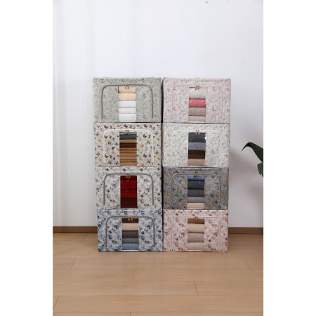 Cutie Depozitare,  66L, din Material Textil, 50 x 40 x 33 cm, pentru Haine si Lenjerii, Model Fluturasi, Albastru