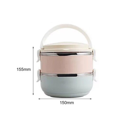 Set 2 Caserole pentru alimente Cyrax, lunch box, 1400 ml, otel inoxidabil, maner, valva aerisire, 15.5 x 15 cm, inchidere etansa, multicolor