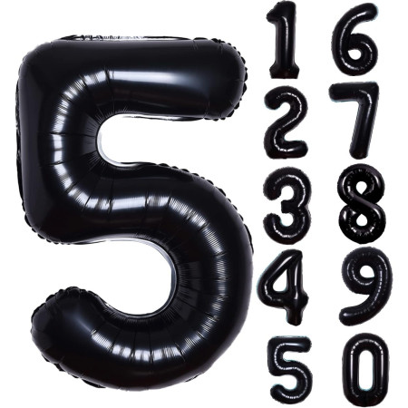 Balon din Folie Metalizata, Cyrax, Figurina Cifra, Tema Aniversare 100 cm, Ambalaj Individual, Pai inclus, Umflare cu Aer sau Heliu, Negru, Cifra 5