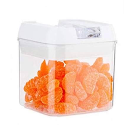 Cutie de Depozitare Alimente, Cyrax, Cutie de Depozitare tip Container pentru Bucatarie, cu Capac, Inchidere Ermetica, Cutie pentru Cereale, 10.5 x 10 x 10 cm, volum 0.5 L, Alb