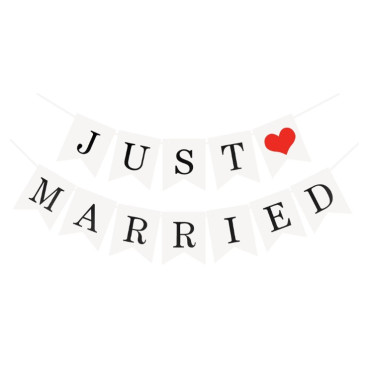 Banner Decorativ, Cyrax, Model Just Married, Tematica Nunta, Alb-Negru