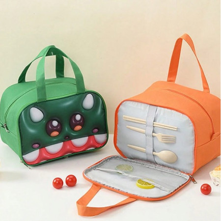 Geantă Frigorifică, Cyrax, cu Desene Animat 3D, Portabilă pentru Copii, de Prânz, din Pânză Oxford, 27.5x18x20 cm, Model Tigru, Portocaliu