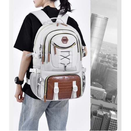 Rucsac Multifunctional pentru Calatorie,  pentru Alpinism, Voiaj, Drumetii, din Panza Oxford, 34x16x52 cm, Alb