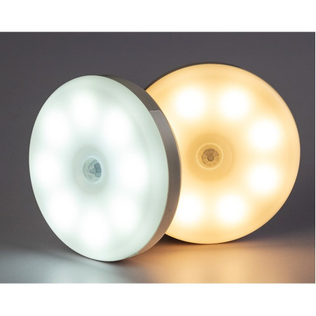 Lampa de Veghe LED,  cu Senzor de Miscare, Incarcare USB, 0.6W, 300mAh, Design Rotund, Alb, 8.5x2.3 cm