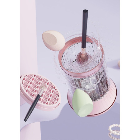 Dispozitiv Portabil de Curatare a Pensulelor de Machiaj, Cyrax, pentru Pensule de Diferite Dimensiuni, 5V, 7000RPM, Vibratii Sonice, USB Type C, 9x9x16 cm, Roz