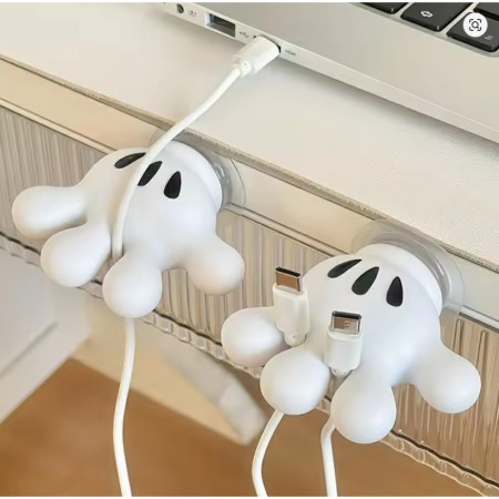 Suport de Baie,  Multifunctional, pentru Periute/Cabluri, din PVC, cu Ventuza, Model Manusa Mickey Mouse, 7 x 6.5 cm, Alb