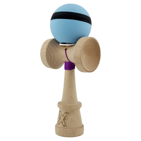 Kendama X Originala, Profesionala, Cyrax, Cupe Mari KING SIZE V3, Rubber Grip, Gaura in Baza, Rulment Metalic, din lemn 18 cm, Ata 62/65 cm, M Bleu/Negru/Bleu