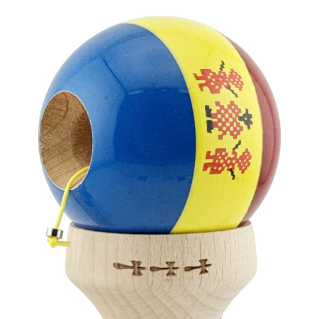Kendama X Originala, Profesionala, Cyrax, Tricolor Edition Stil Romanesc, Super Sticky cu Cupe Mari KING SIZE V3, Rulment Metalic si Gaura in Baza, din Lemn 18 cm, Ata 62/65 cm, Multicolor