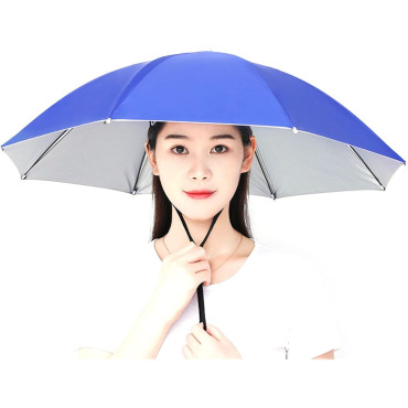 Umbrela de Cap,  Diametru 69 cm, Snur Reglabil de Cap, Protectie UV/Ploaie, Albastru Inchis