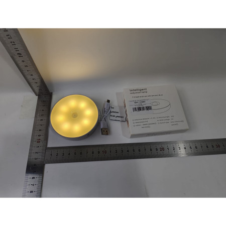 Lampa de Veghe LED,  cu Senzor de Miscare, Incarcare USB, 0.6W, 300mAh, Design Rotund, Alb, 8.5x2.3 cm