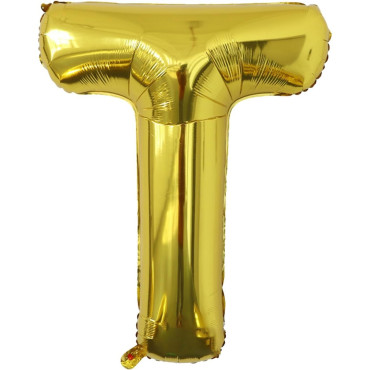 Balon Folie Metalizata Litera T, Cyrax, 40 cm, Umflati cu Heliu sau Aer, Ambalaj Individual, Pai inclus, Auriu