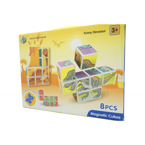 Cyrax Set inteligent de cuburi magnetice pentru copii, 8 piese, cutie depozitare, puzzle dinozauri, +3 ani, multicolor...