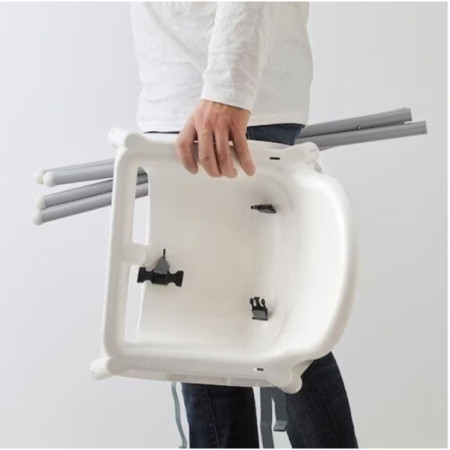 Scaun de Masa, Cyrax, pentru Bebelusi si Copii 6-36 Luni, din Plastic/Metal, Centura in 2 Puncte, Tava Detasabila, 63 x 57 x 85 cm, Alb