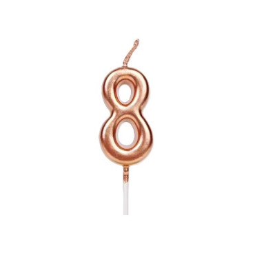 Lumanare de Tort, Cyrax, Model Cifra 8, Party, 4.5 x 2.5 cm, din Parafina, Rose Gold