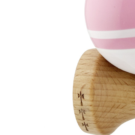 Kendama X Originala, Profesionala, Cyrax, Big Cups V2, Super Sticky cu Cupe Mari, din lemn 18 cm, Rulment Metalic cu Ata 55 cm, Roz/Alb