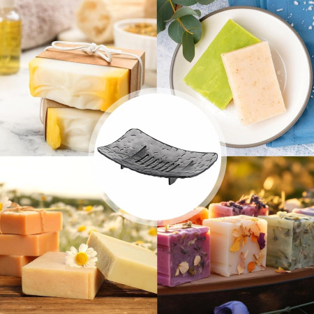 Savoniera din Plastic  15 x 9 cm, cu Scurgere Apa, Design Modern, Gri