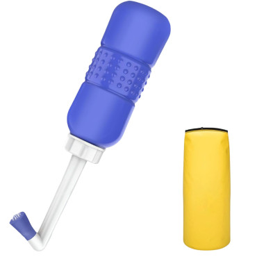 Bideu Portabil pentru Igiena Intima,  pentru Postpartum/ Postoperator, 450 mL, cu Capac si Husa Galbena, 29.5x7 cm, Culoare Recipient Mov