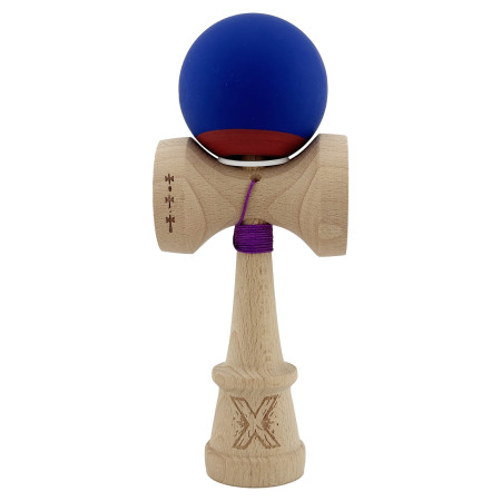 Kendama X Originala, Profesionala, Cyrax, Rubber Grip, Cupe Mari KING SIZE V3, Gaura in Baza, Rulment Metalic, din lemn 18 cm, Ata 62/65 cm, Bicolor Albastru inchis/Rosu