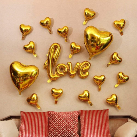Balon din Folie Metalizata, Cyrax, Model Love scris de mana, 102x65 cm, Tematica Ziua Îndrăgostiților, Ambalaj Individual, Pai Inclus, Umflare cu Aer sau Heliu, Auriu