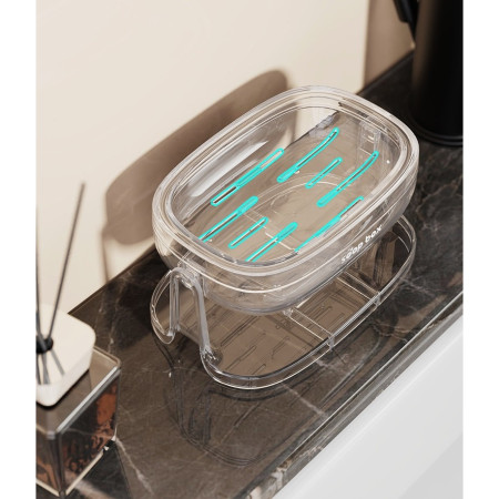 Savoniera cu Suport 2 in 1,  Pentru Perete sau Blat, PET, Scurgere Optima, Alb