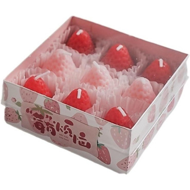 Set 9 Lumanari Parfumate,  Model Capsunici, Ardere 30 min, 117g, 9.3 x 9.3 x 3.8 cm, Roz/Rosu