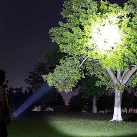 Lanterna LED Lumina Puternica, Rezistenta la Apa, Tip Proiector COB,  Lanternă Reincarcabila, USB, cu Maner pentru Drumetii, Lanterna de Urgenta, Aer Liber, 14.1 x 6.4 cm, Culoare Negru cu Comutator Albastru